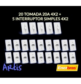 Kit 20 Tomadas 20a + 5 Interruptores 4x2 Artis Casa Completa Nv